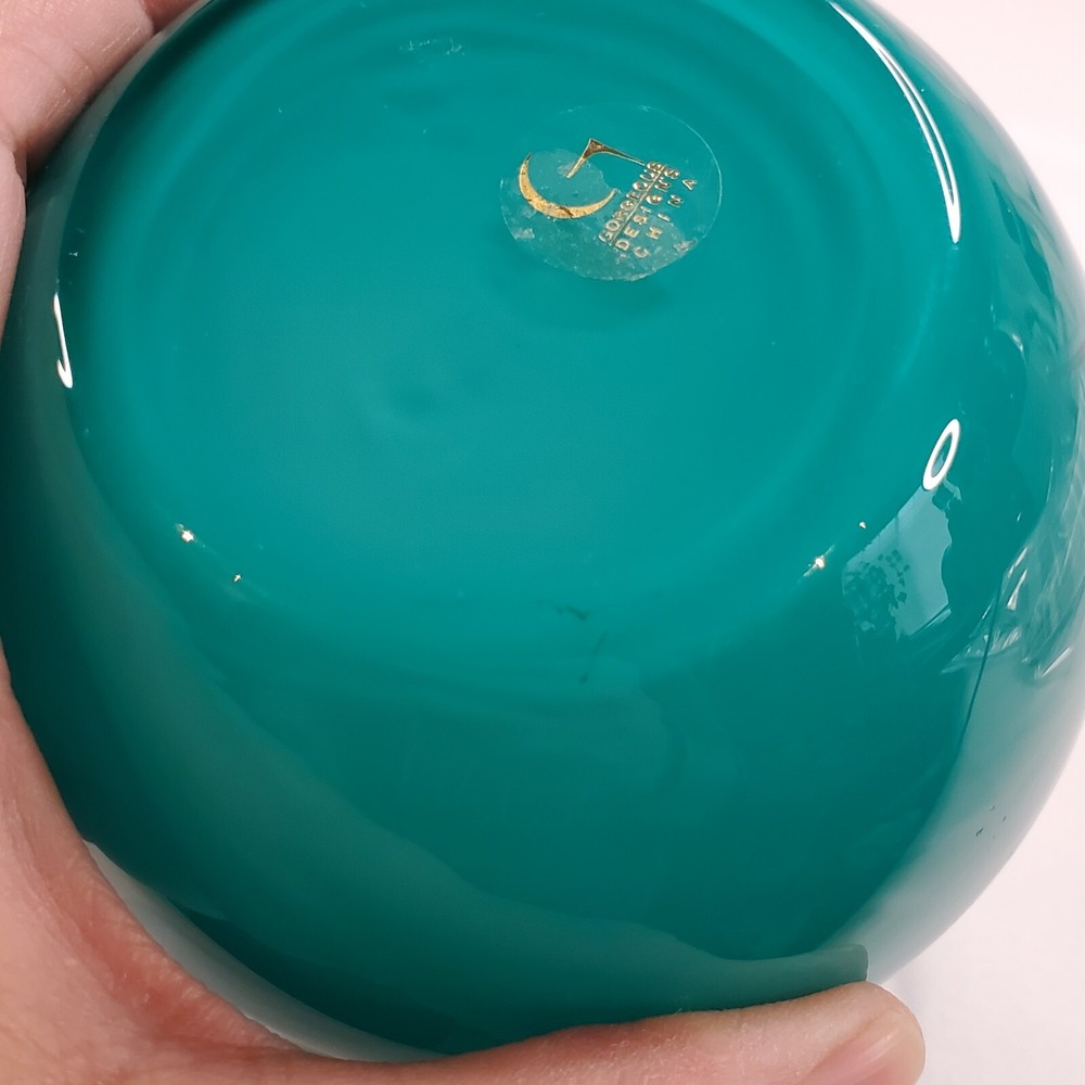 Gorgeous Design China 4" Ruffled Edge Glass Bowl Vase Turquoise & White Inside - Picture 10 of 10